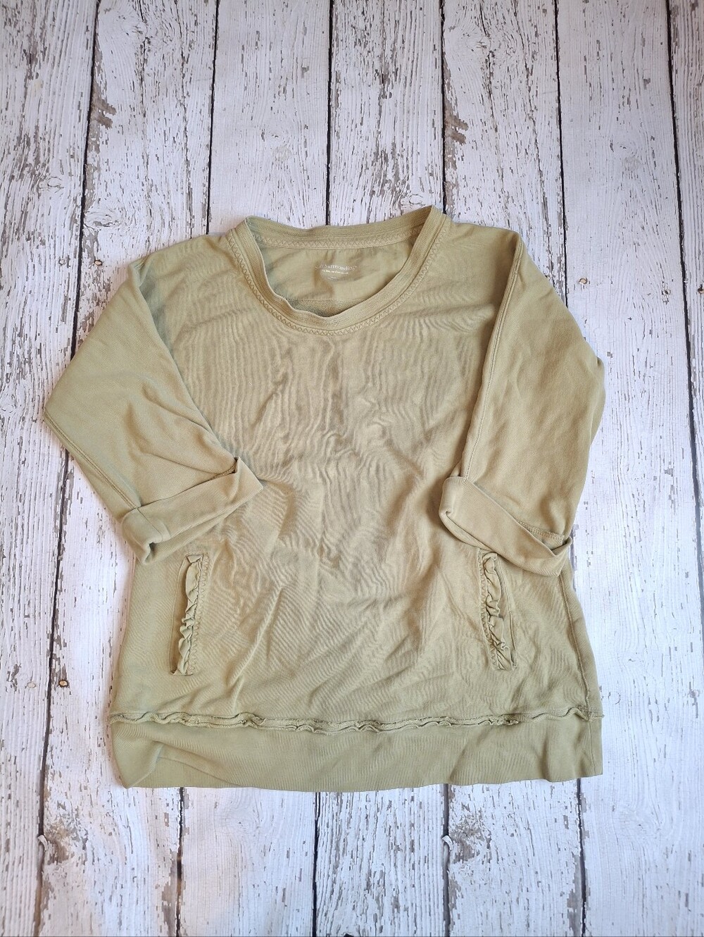 Soft Surroundings Olive Green 3/4 Sleeve Pullover